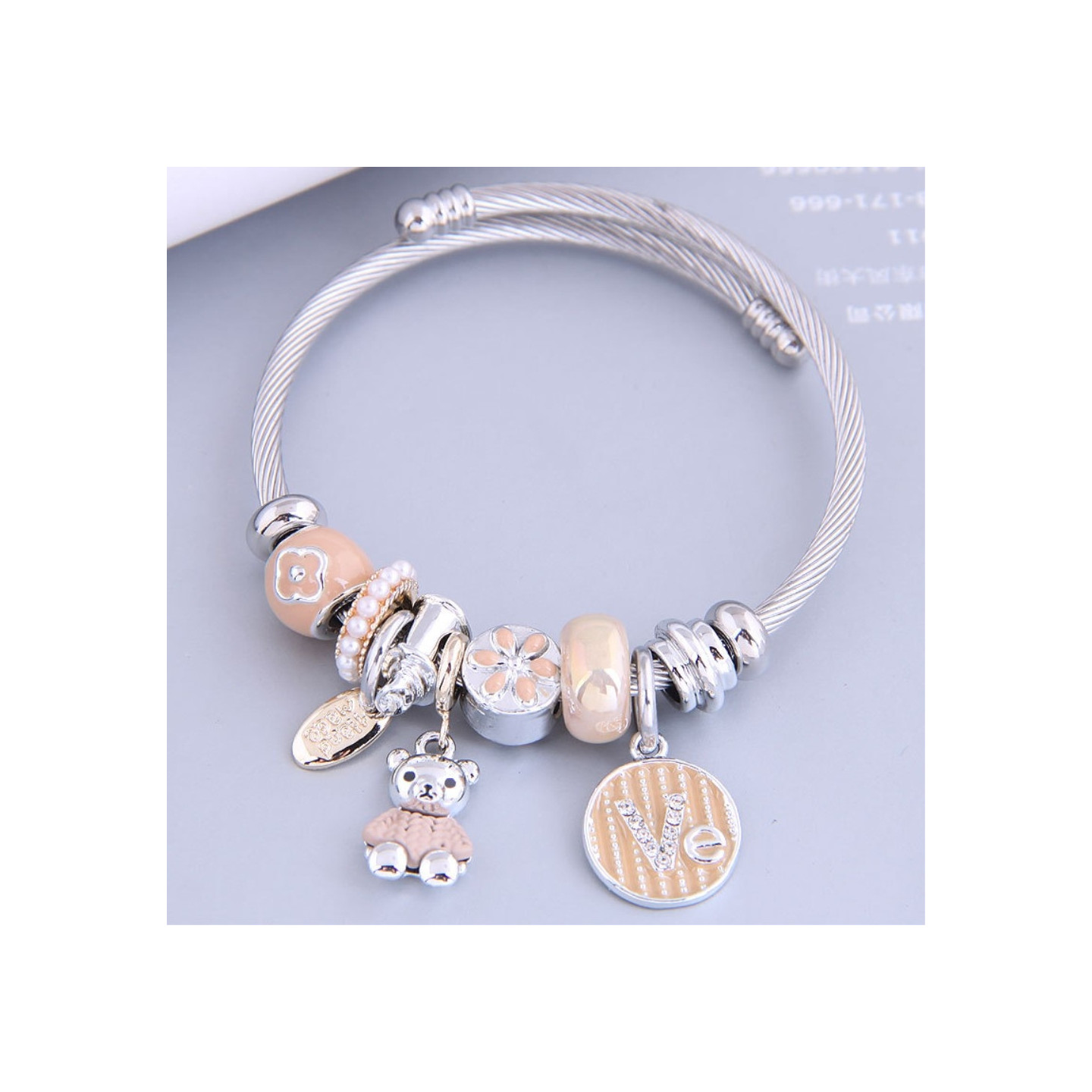 Bear Charm Armbånd med Rhinestone Dekor Justerbar Armbånd - Kaffe