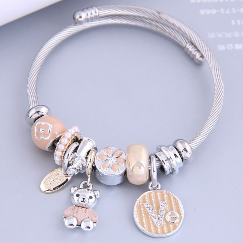 Bear Charm Bracelet with Rhinestone Decor Bangle - Coffee