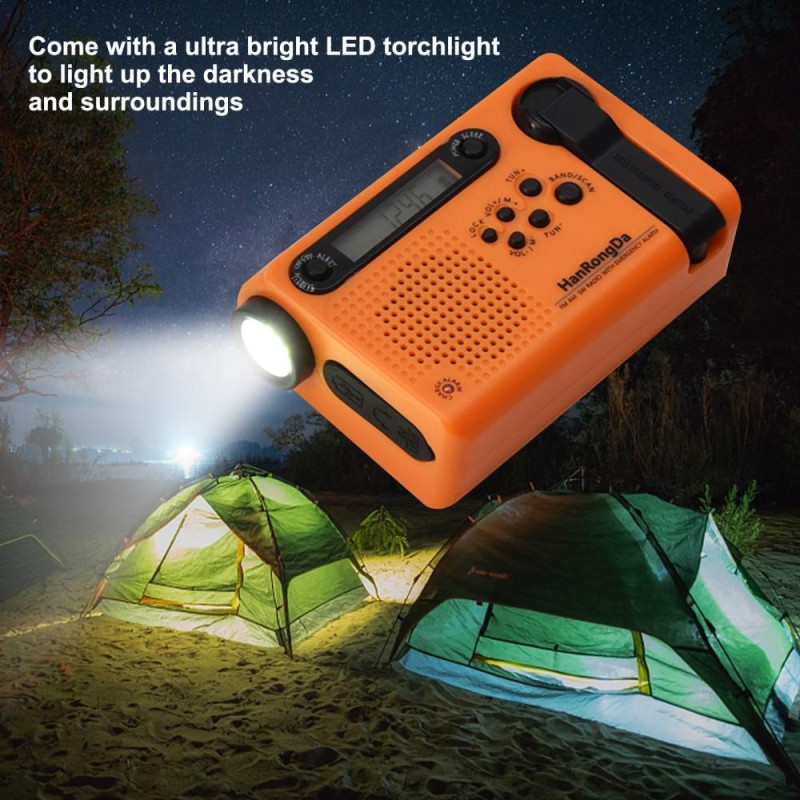 Emergency Radio LED Flashlight 2000mAh Battery Hand Crank Solar