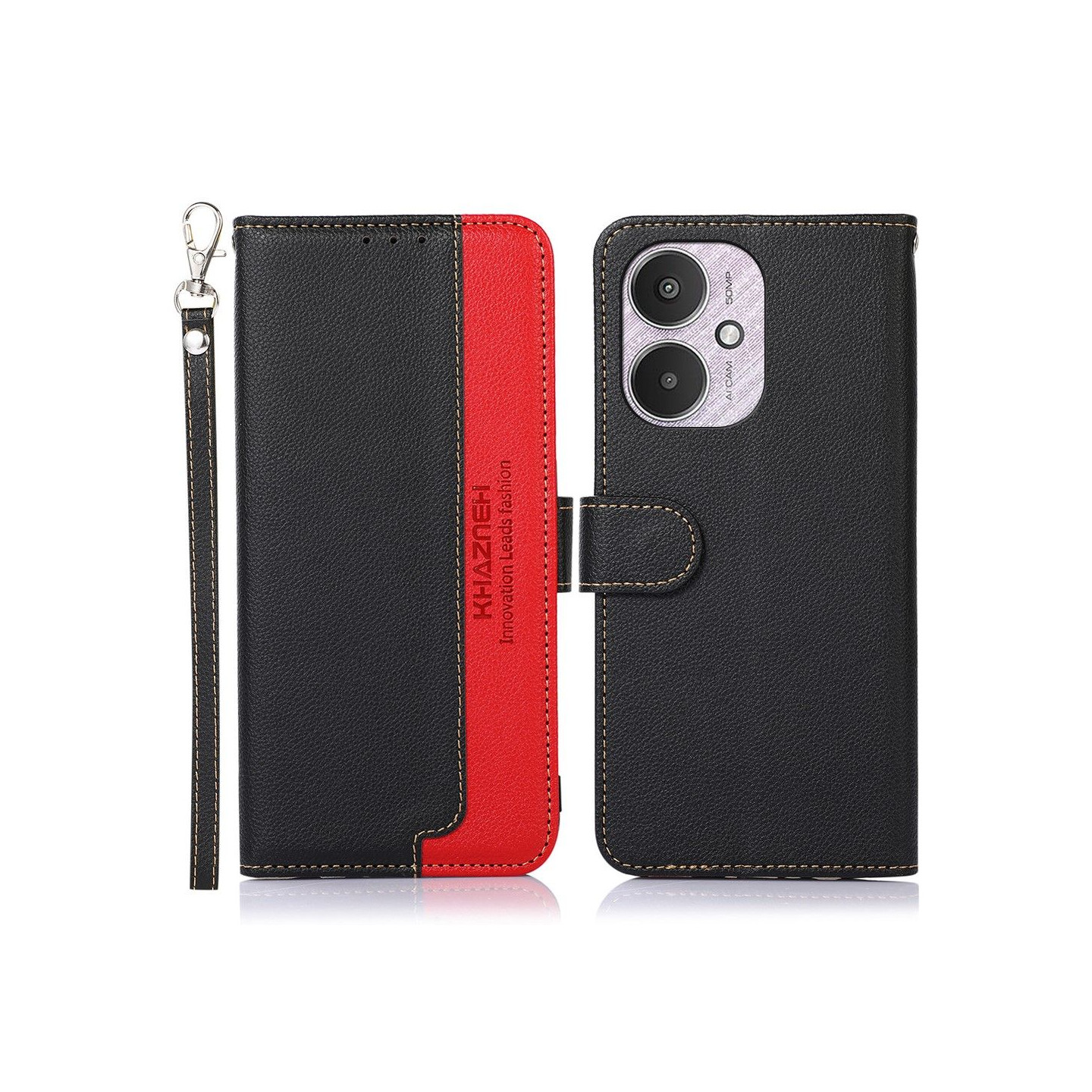 KHAZNEH Lompakkokotelo Xiaomi Redmi 13C:lle - Musta punainen