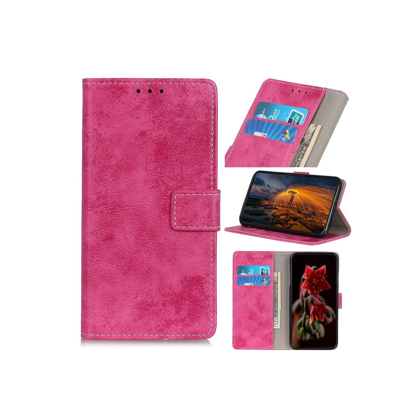 Retro Lompakkoteline Google Pixel 6a: lle - Vaaleanpunainen