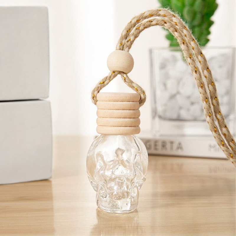 skull glass bottle perfume bottle wooden lid container liquid