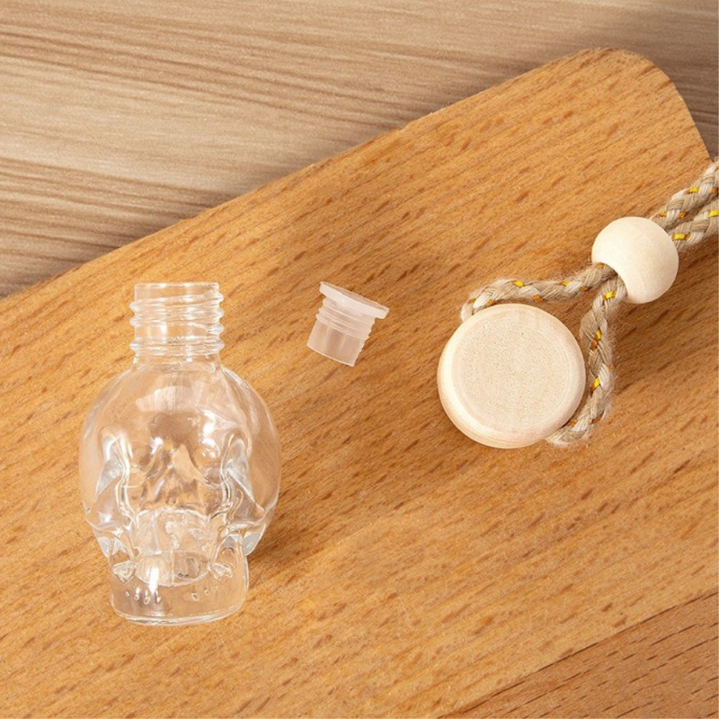 skull glass bottle perfume bottle wooden lid container liquid