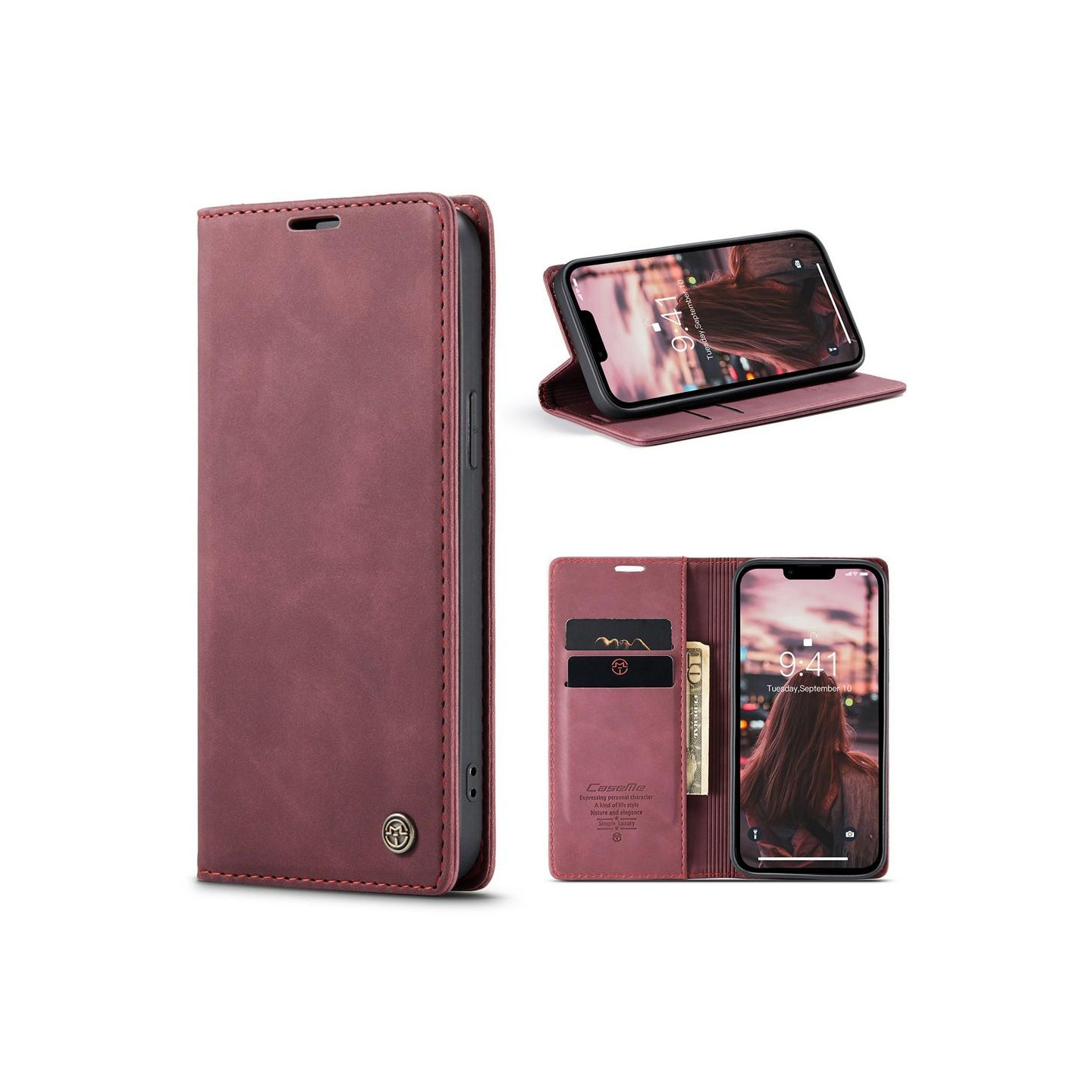 CASEME Retro Wallet Case for iPhone 15 - Red