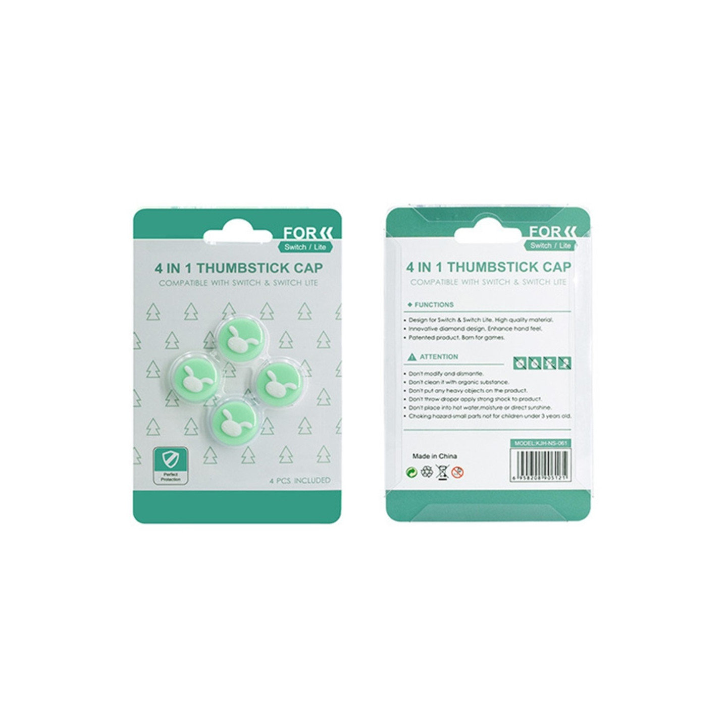 Compatible with Nintendo Switch Switch Lite Cartoon Silicone Buttons - Green+White