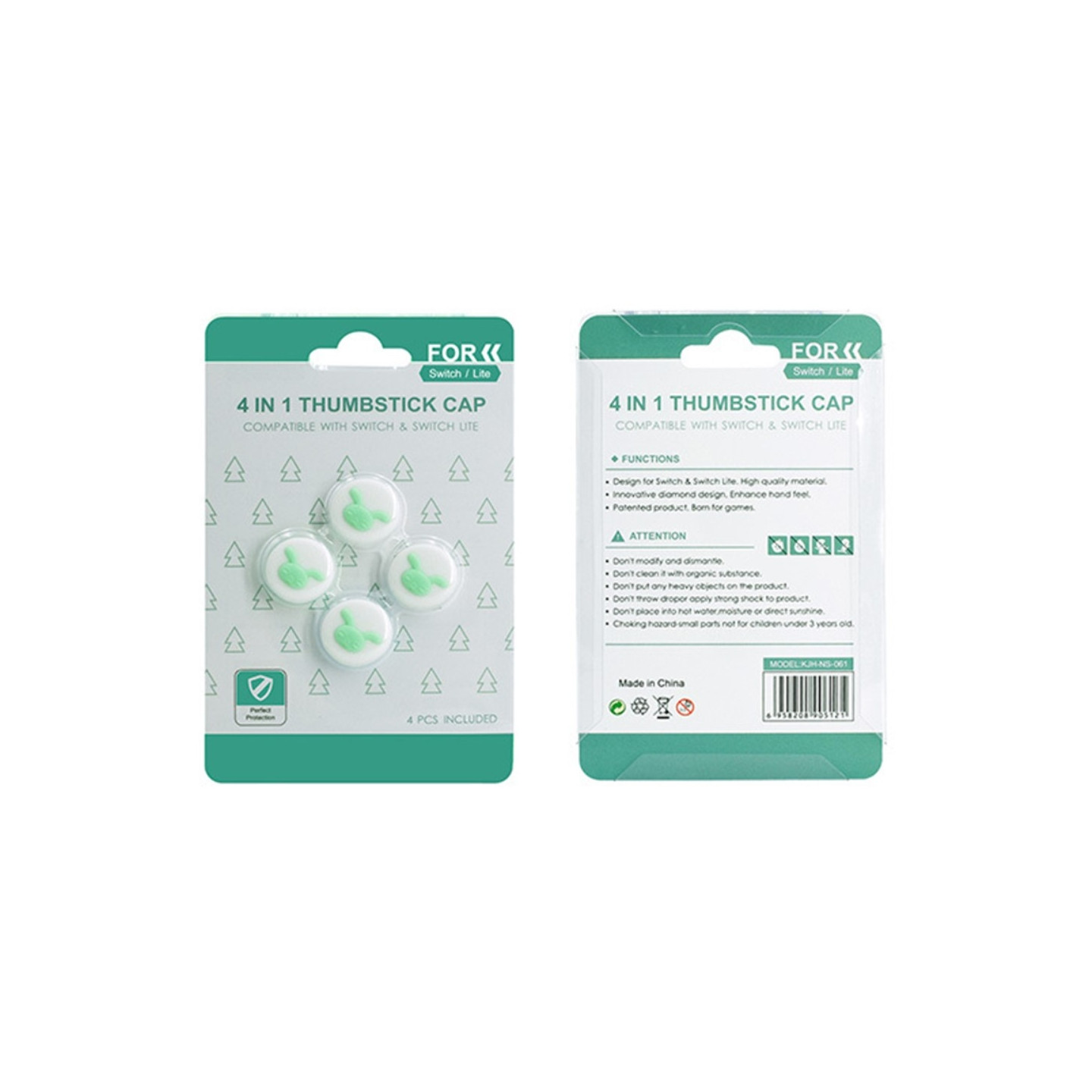 Compatible with Nintendo Switch Switch Lite Cartoon Silicone Buttons - White+Green