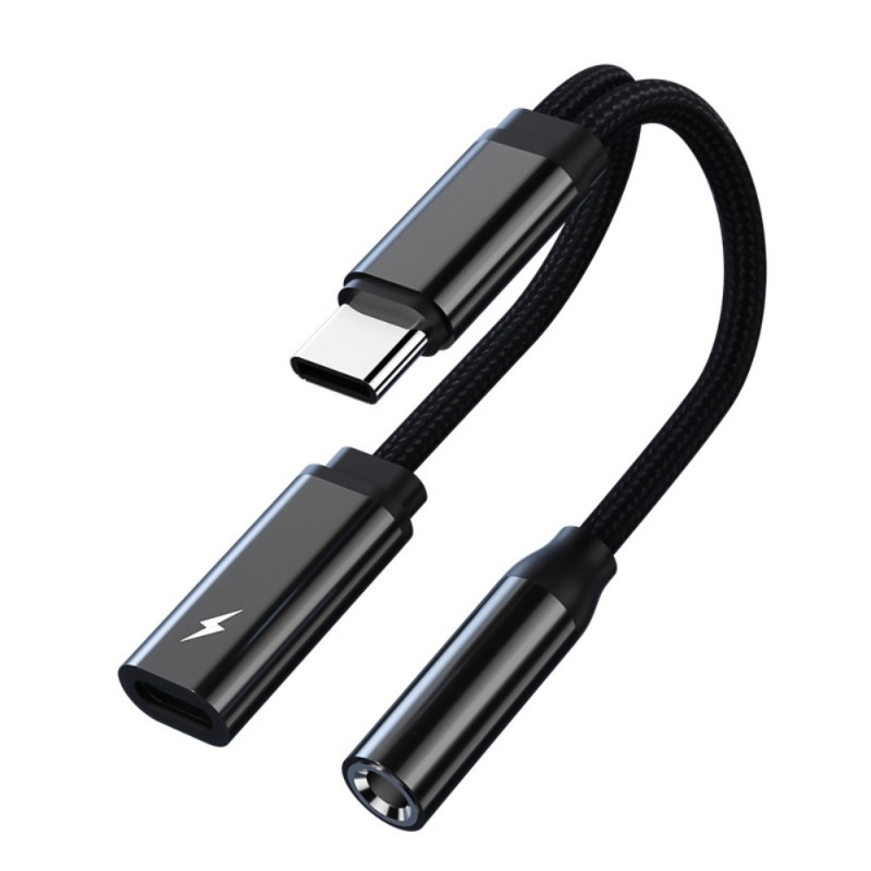 USB - C uros - 3,5 mm + USB - C naaras kuulokesovitin AUX - jakaja
