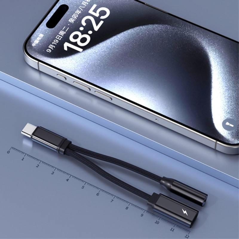 USB - C uros - 3,5 mm + USB - C naaras kuulokesovitin AUX - jakaja