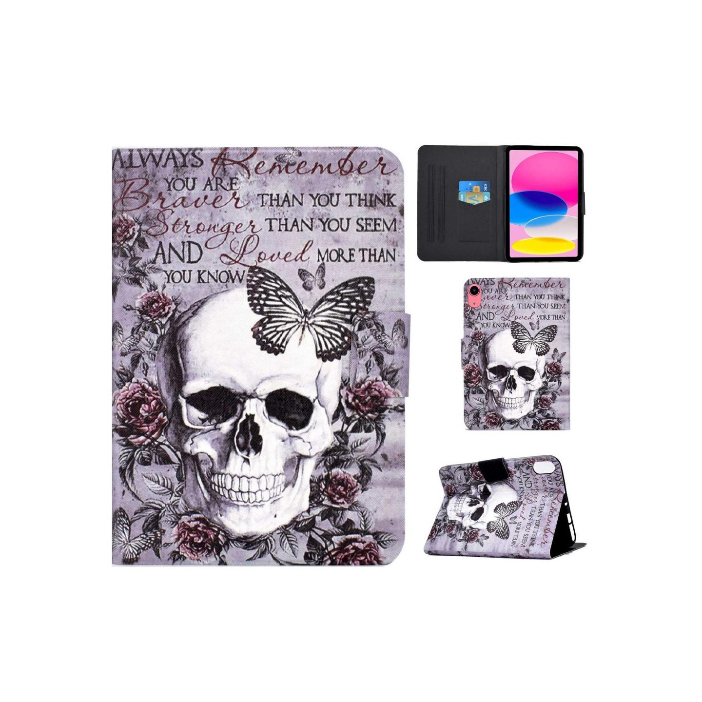 For iPad 10.9 (2022) Tablet Case Cover Foldable Stand - Skull