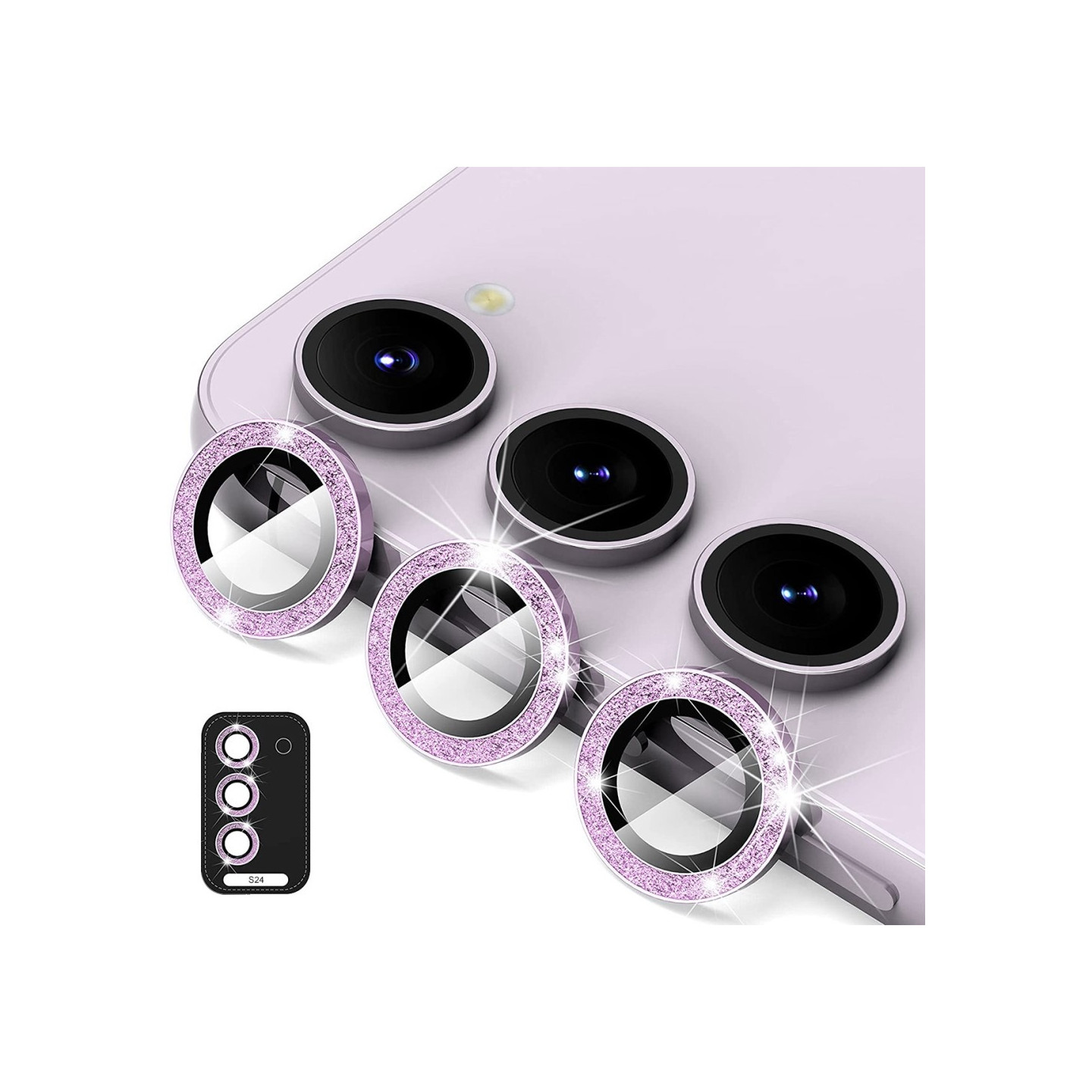 ENKAY kameralinsedeksel til Samsung Galaxy S24 herdet glass glitter