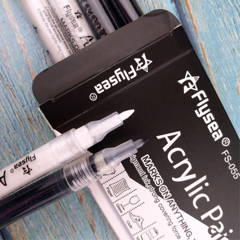 2 pcs 1 Black 1 White Acrylic color pen color marker for glass paper stone