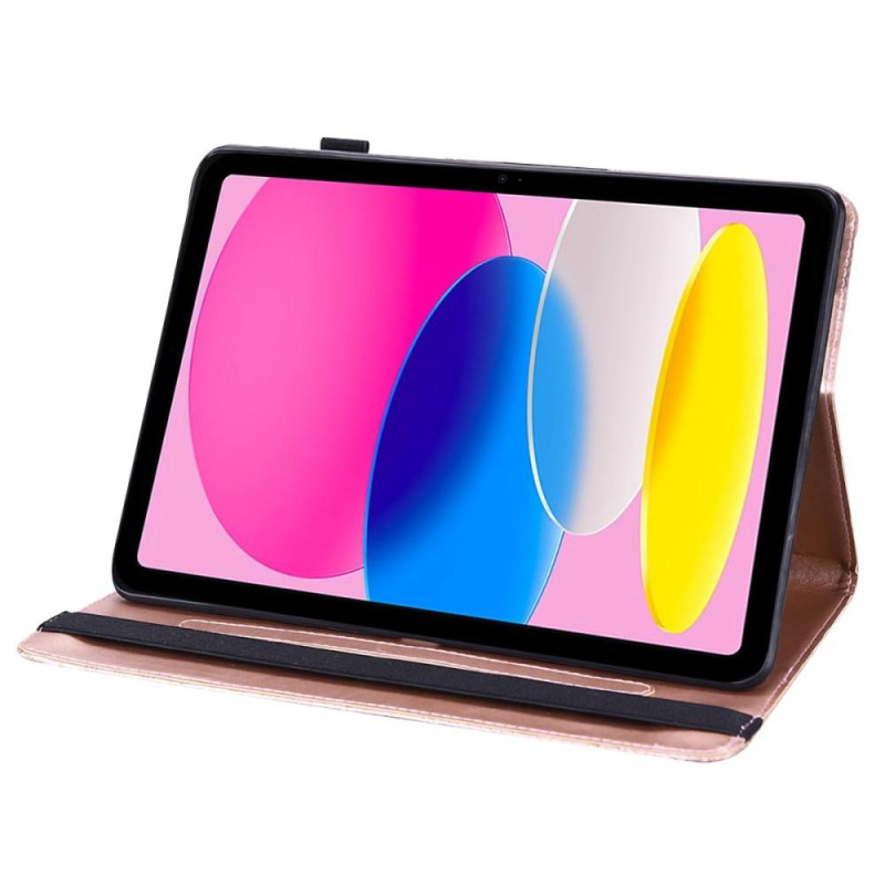 Apple iPad 10.9 2022 Sammenleggbart Veske Kortholder Blomster - Rose Gull