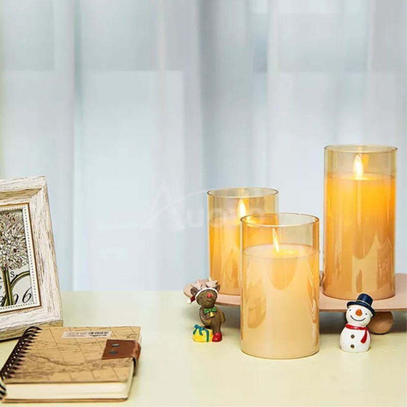 3stk Moving Flame Candle Light Decor LED - lys med fjernkontroll