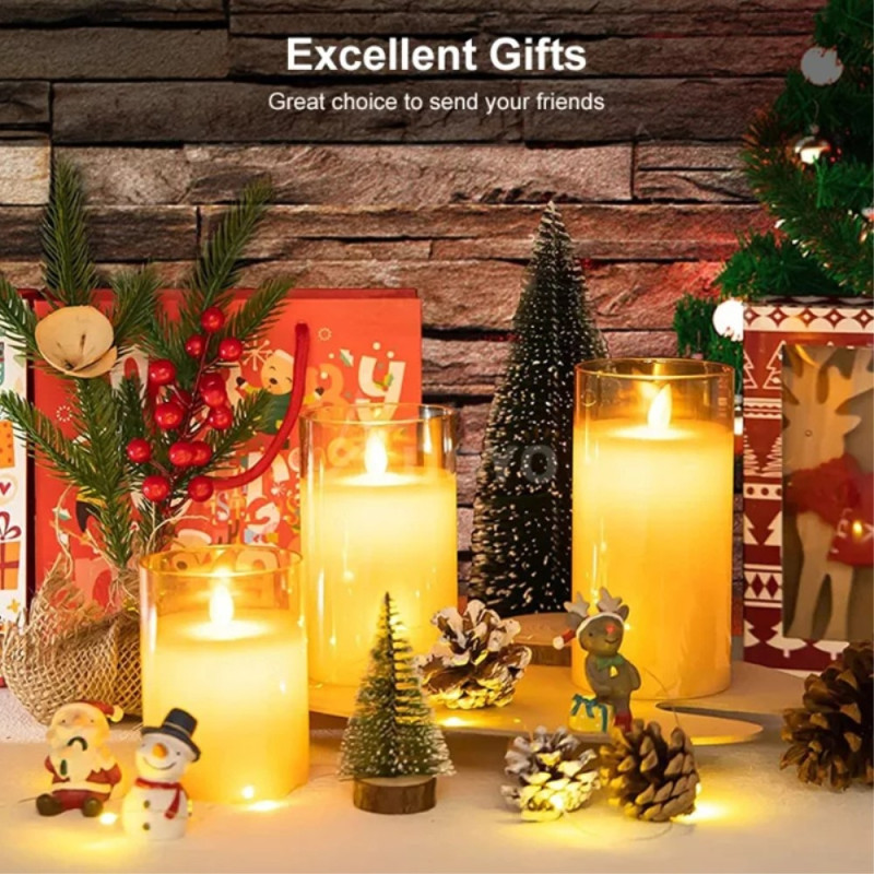 3 stk Moving Flame Candle Light Decor LED lys med fjernbetjening