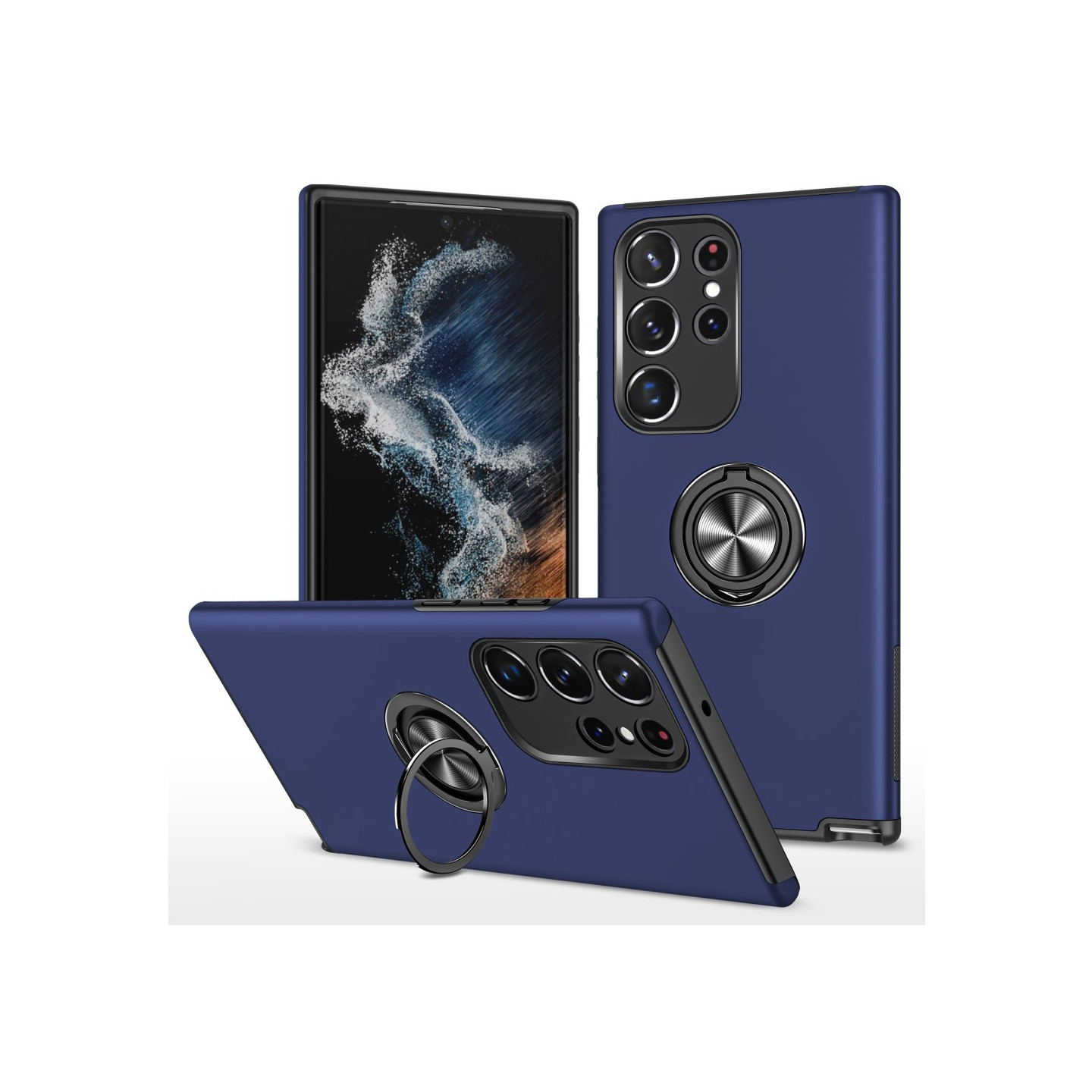 Samsung Galaxy S24 Ultra Hybrid Deksel Med Fingerring - Mørkeblå