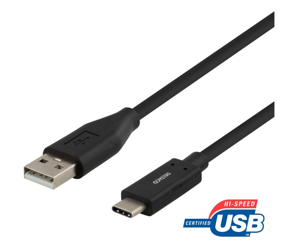 Deltaco USB 2.0 kabel, Typ A - Typ C hane, 1m, svart