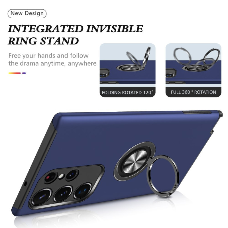 Samsung Galaxy S24 Ultra Hybrid Deksel Med Fingerring - Mørkeblå
