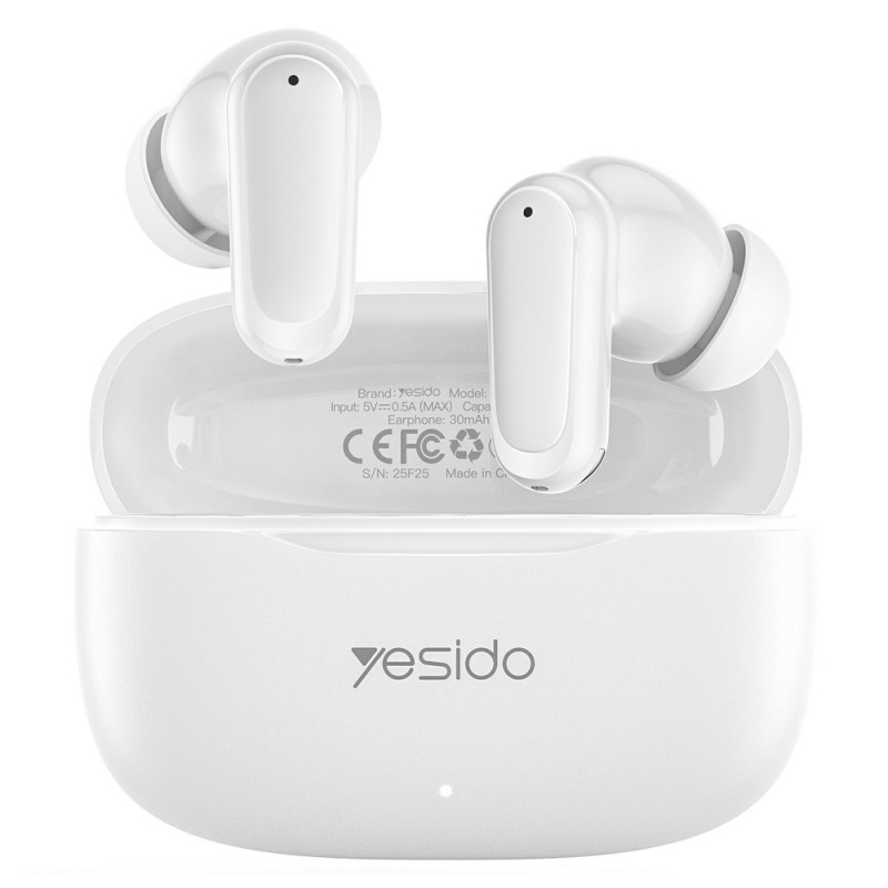 YESIDO Trådløse Hovedtelefoner In-Ear Bluetooth Stereo Hovedtelefoner med Touch-kontrol - Hvid