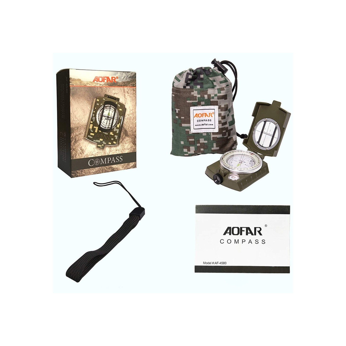 Kompass AOFAR Metall Utendørs Vandring Camping Fluorescerende