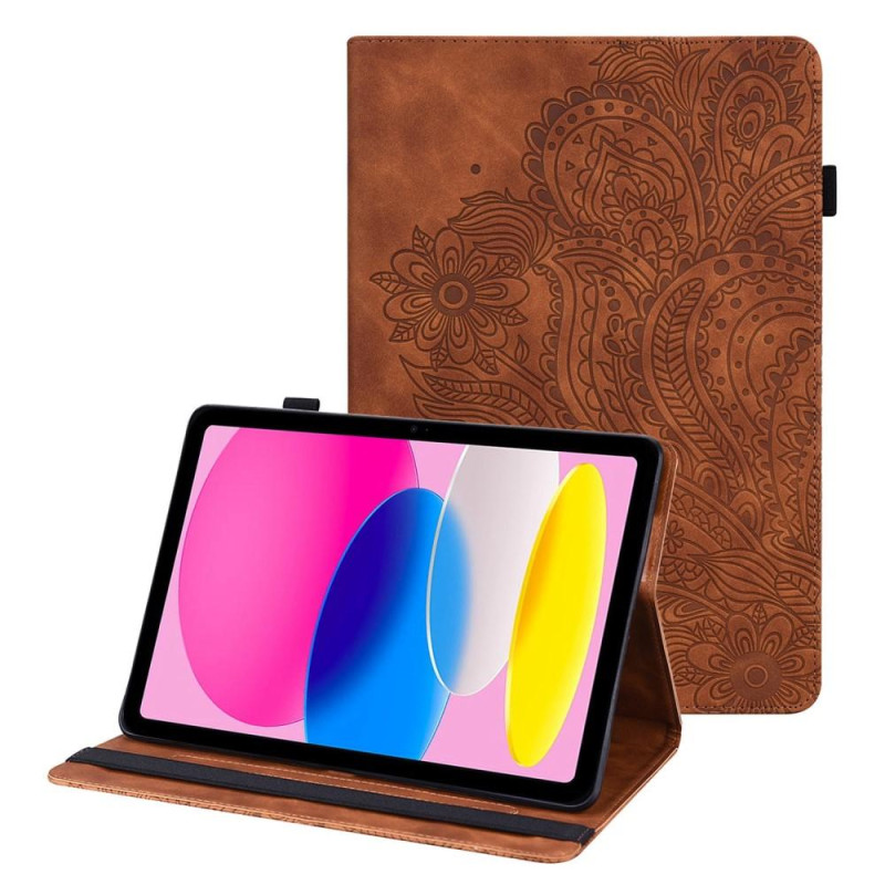 For iPad 10.9 (2022) Tablet Case Cover Flower Imprinting - Brown