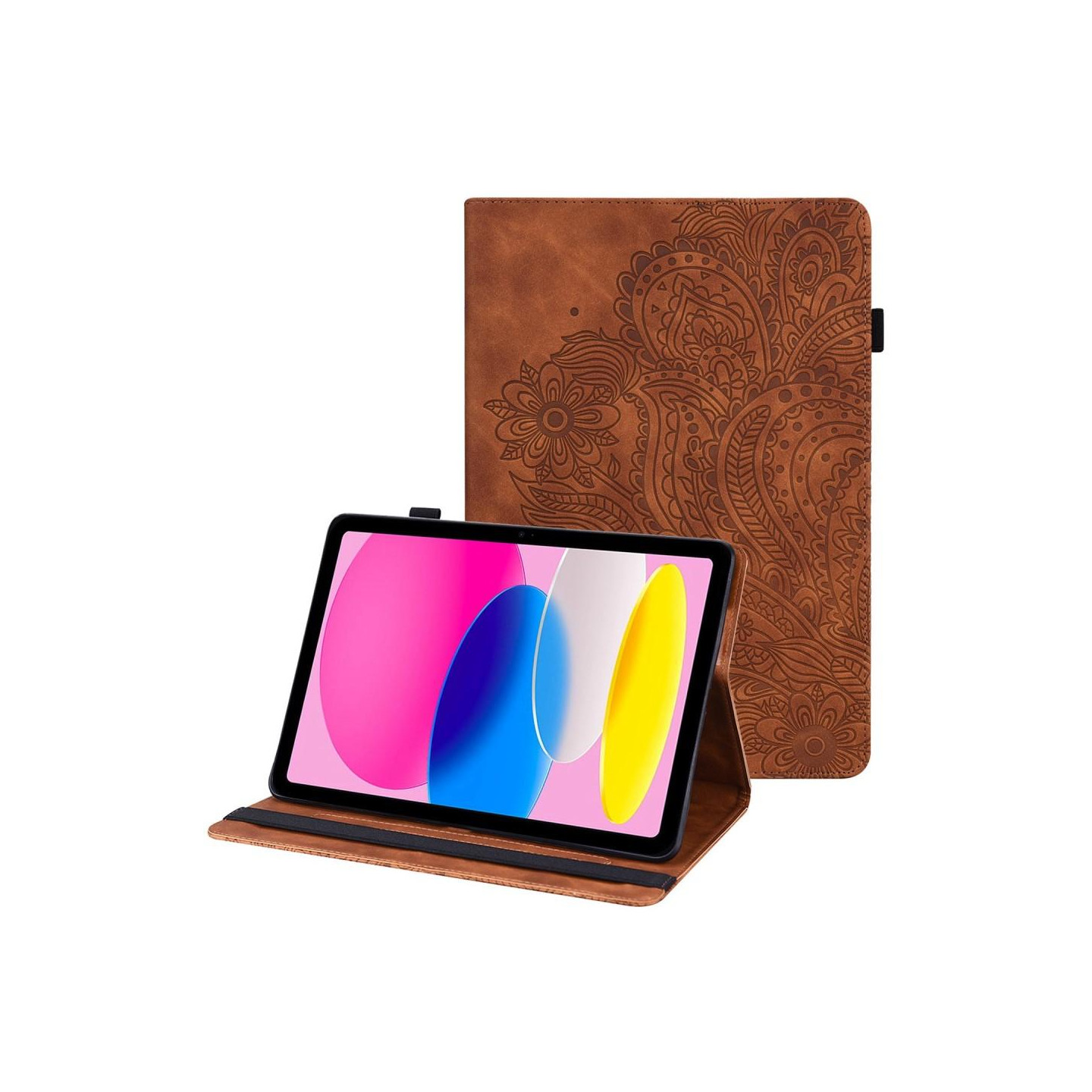 Til iPad 10.9 (2022) Tabletetui Cover Blomsterprægning - Brun