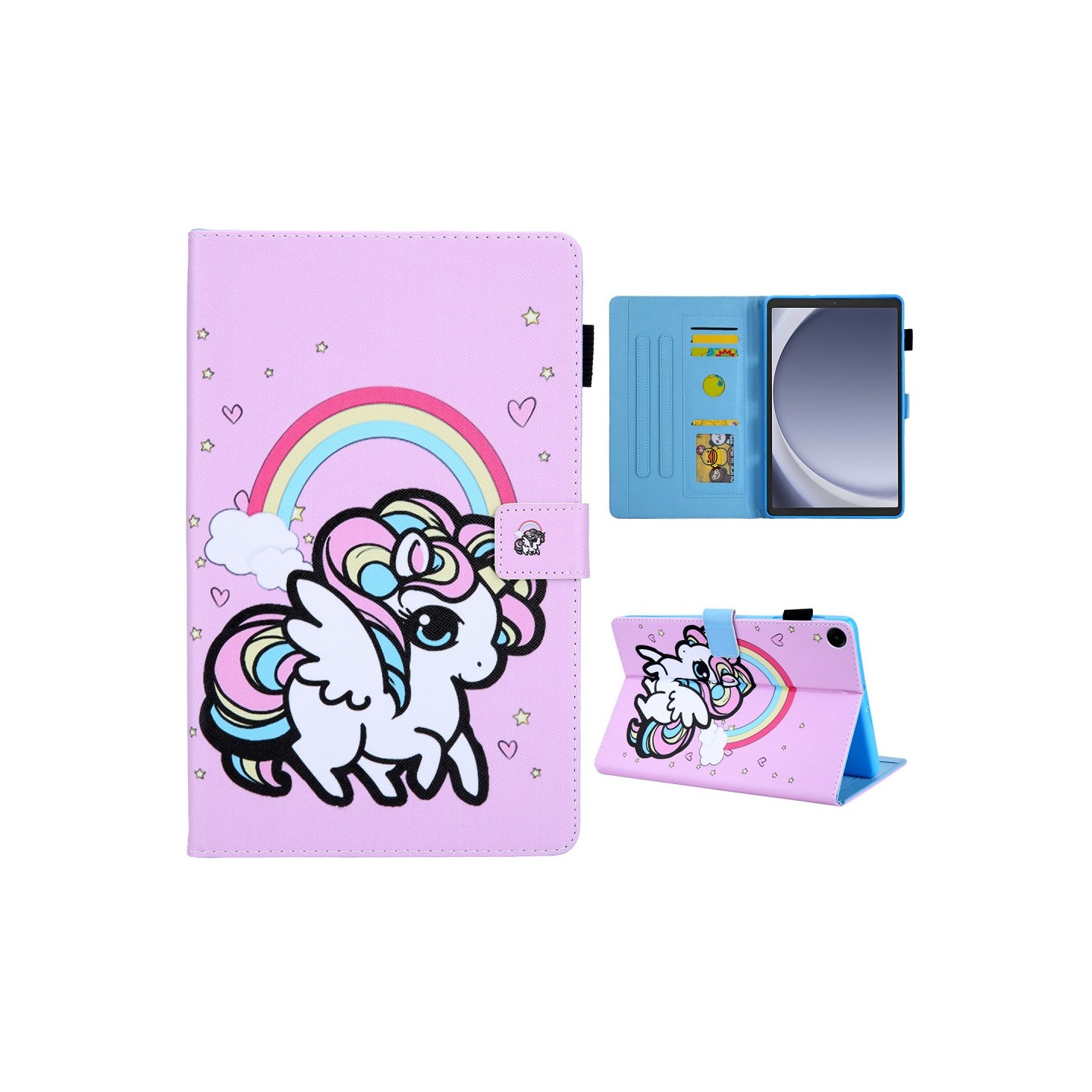 Samsung Galaxy Tab A9 Sammenleggbart Veske Kortholder - Rainbow Horse