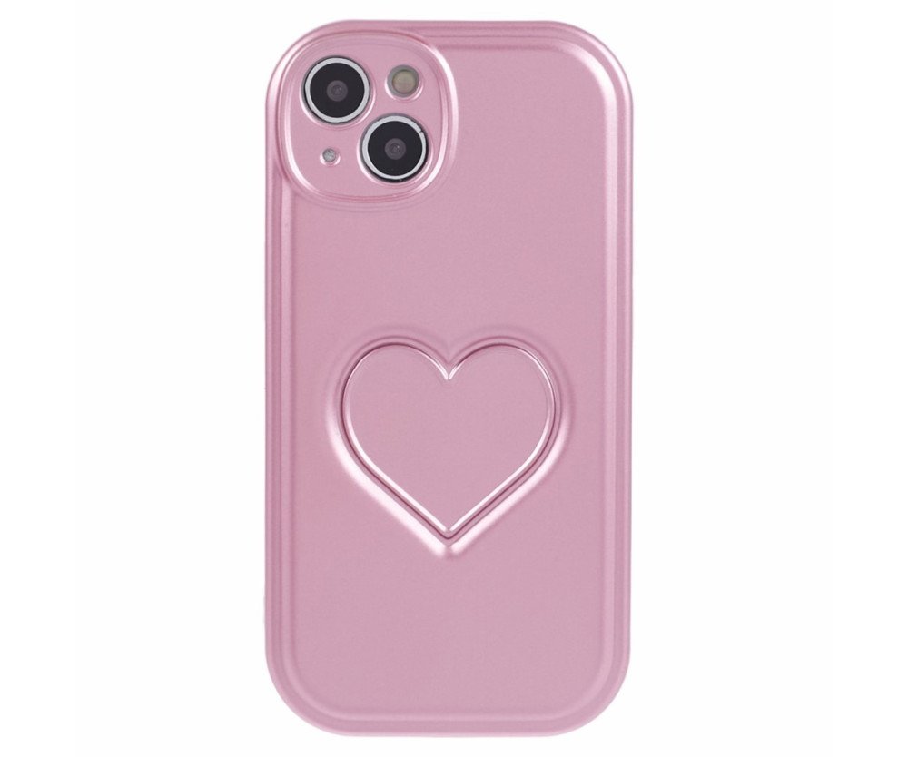 För iPhone 15 Skal Fodral 3D Love Heart TPU telefonskal - Rosa