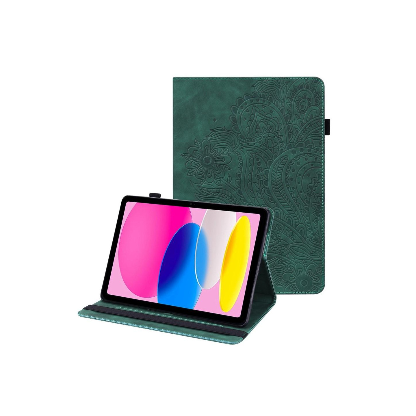 Til iPad 10.9 (2022) Tabletetui Cover Blomsterprægning - Grøn