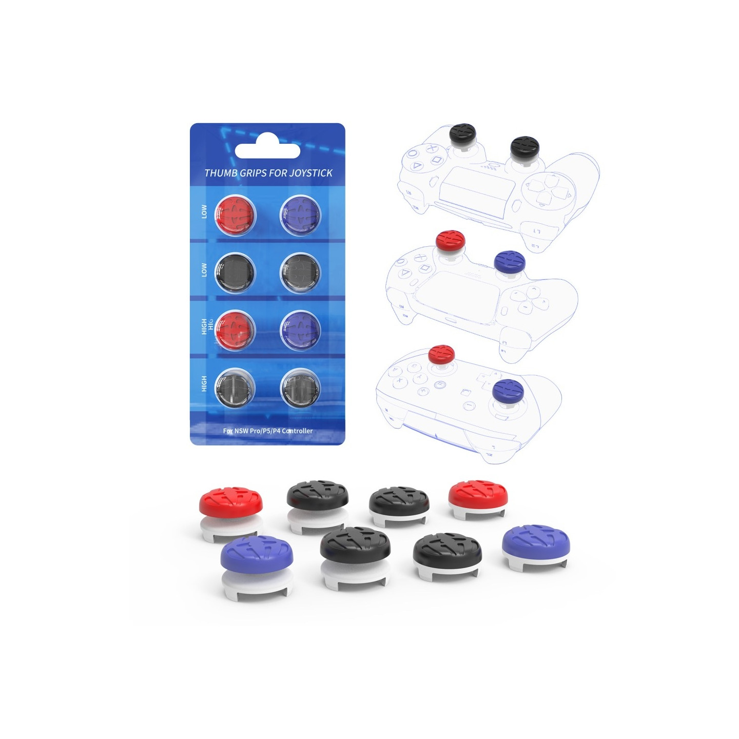 8 kpl PS5 / PS4 / Switch Pro - ohjaimen rocker - nappien korkeat ja matalat hatut, Rocker Elevated Cap