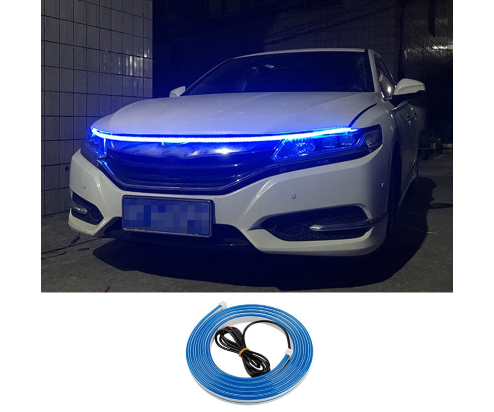 Dekorativ Ljusremsa För Bil Huv Flexibel Vattentät  - Blå 2m