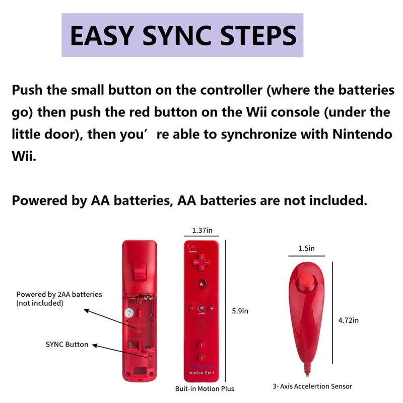 Yhteensopiva Wii Controller Set Motion Plus, Bulk Red kanssa