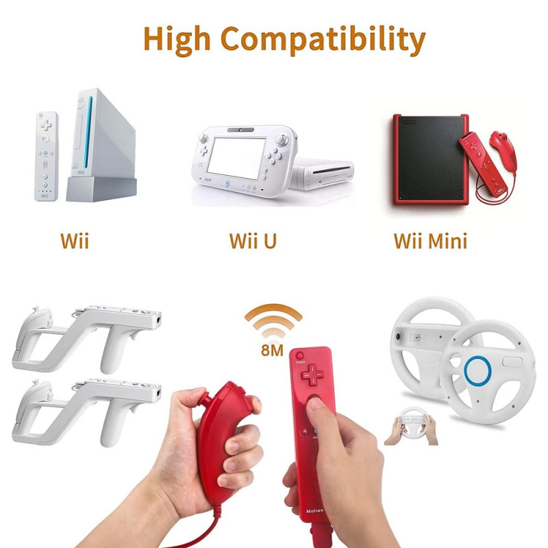 Kompatibel med Wii Controller Set Motion Plus, Bulk Red
