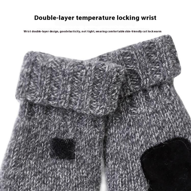 Unisex Mittens Warm Wool Gloves Half Finger Knitted Gloves Cover - Beige