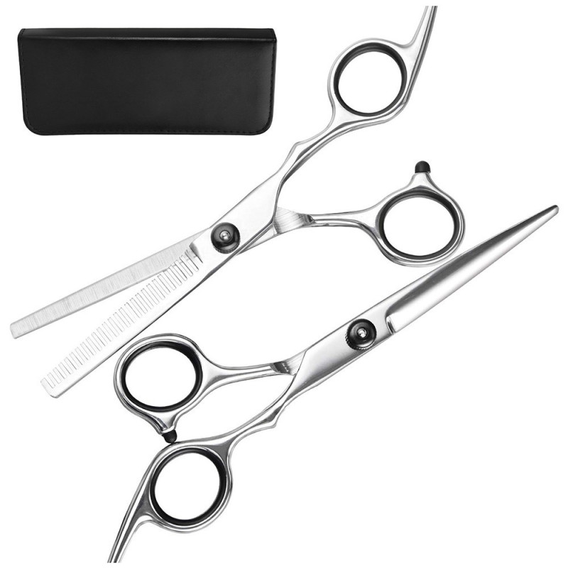 2 pcs. stainless steel hairdressing scissors professional hair cutting thinning scissors + bag