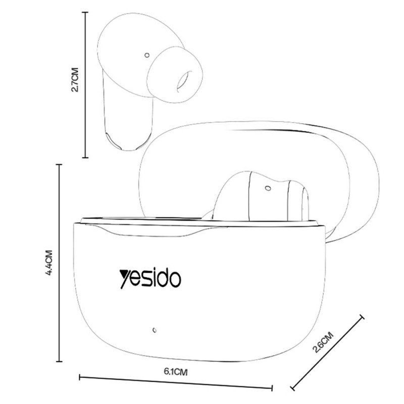 YESIDO Wireless Headphones In-Ear Bluetooth Stereo Headphones Touch Control - Black