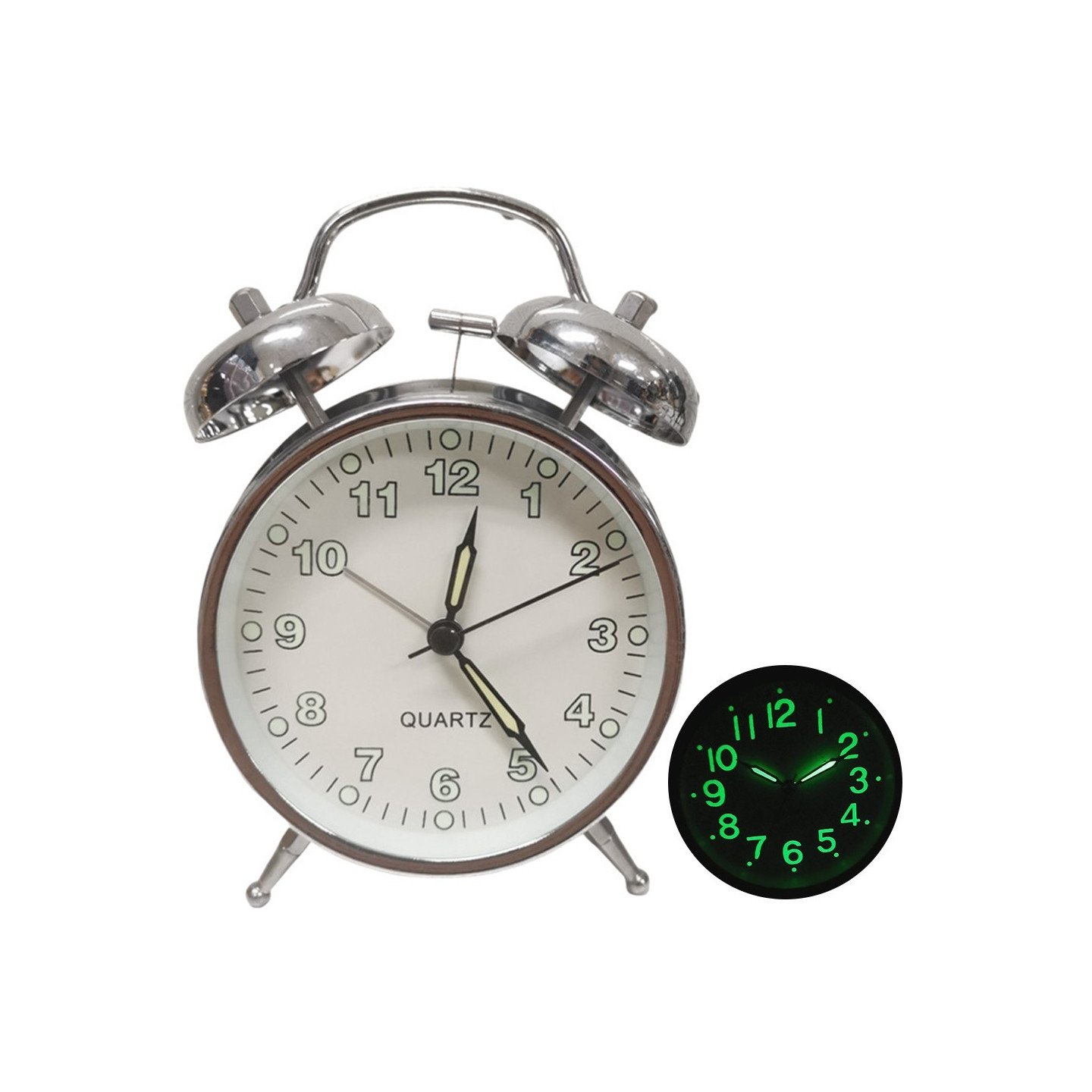 4 Inch Retro Twin Bell Alarm Metal Shell Silent Clock with Light