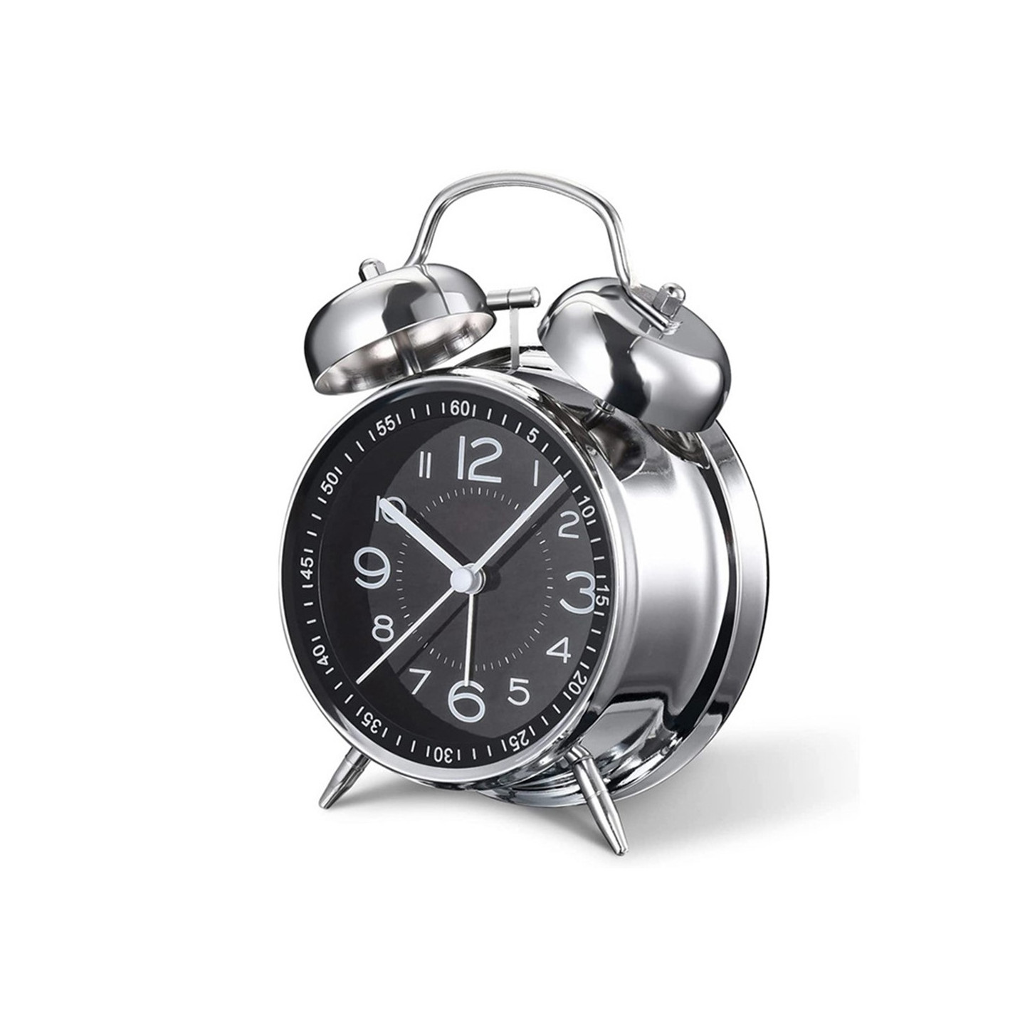 4 Inch Retro Twin Bell Alarm Metal Shell Silent Clock with Light