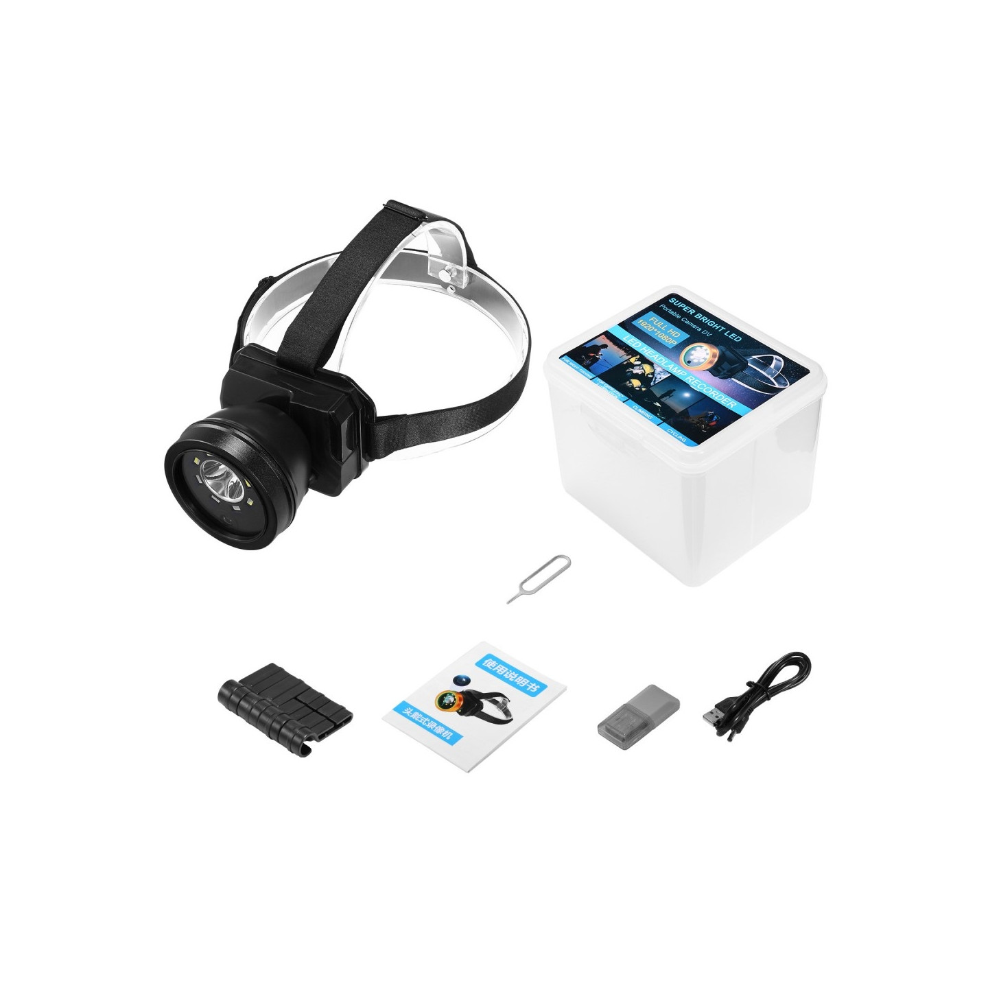 Vedenpitävä 1080P - videokamera taskulamppu Otsavalaisin kohdevalo