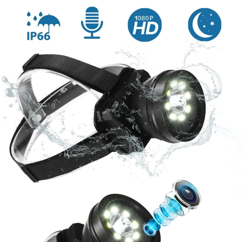 Waterproof 1080P Video Camera Flashlight Headlamp Spotlight