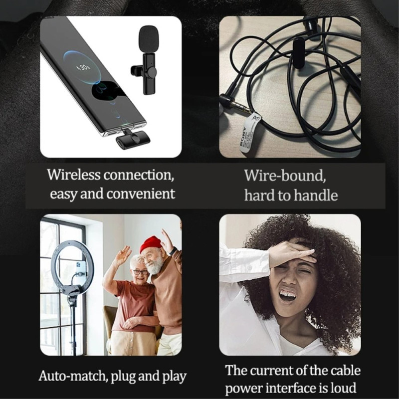 USB - C 2,4 GHz langaton Lavalier - mikrofoni (2 mikrofonia + 1 vastaanotin)