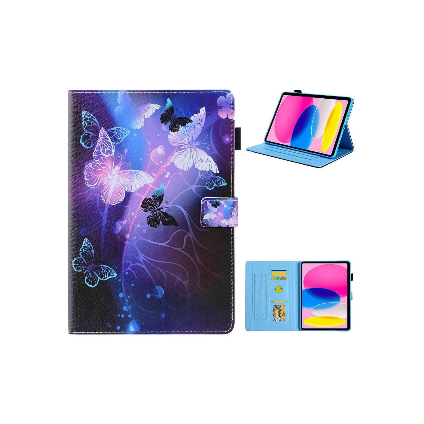 For iPad 10.9 (2022) Tablet Case Cover Foldable Stand - Purple Butterfly