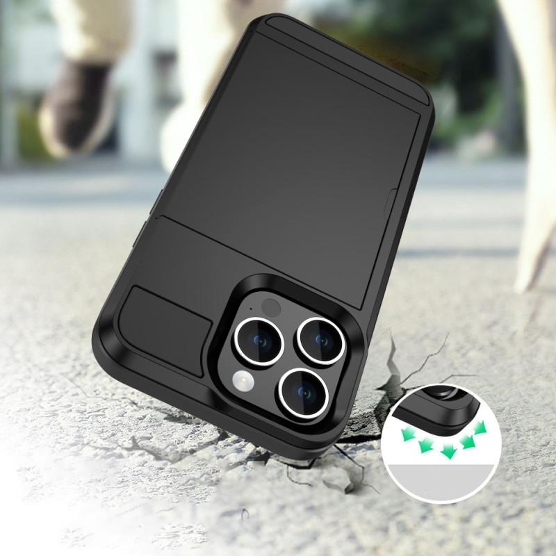 Til iPhone 15 Plus PC+TPU Telefoncover med Skydende Kortholder