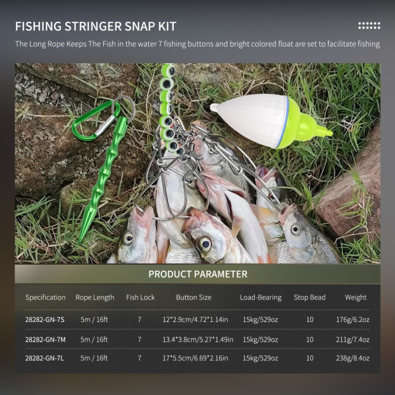 LEO Fishing Stringer Clip in stainless steel Fishing Stringer Clip 7 snaps