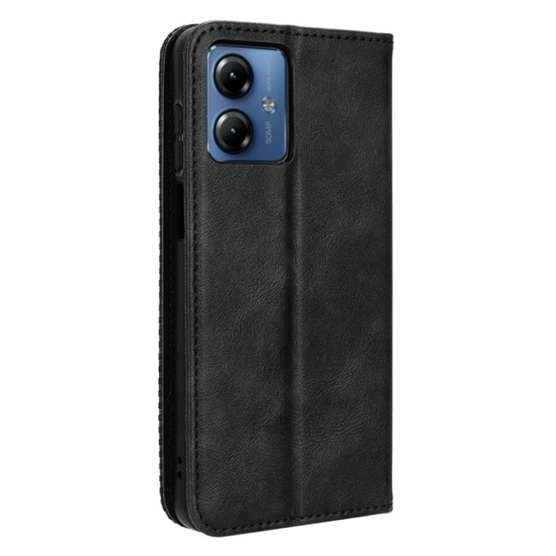 Motorola Moto G14 Stativ Telefonetui Fuld Beskyttelse Pung Cover - Sort