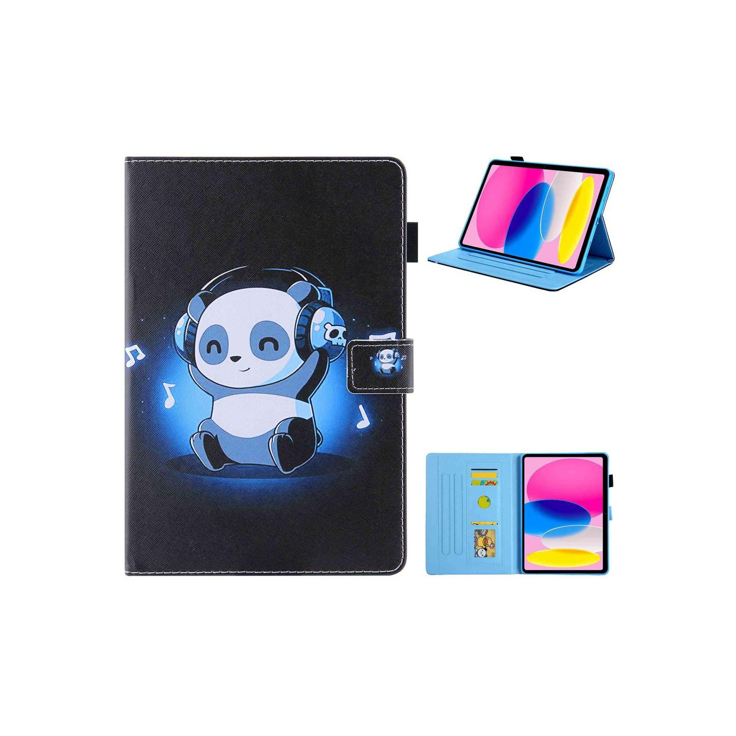 For iPad 10.9 (2022) Tablet Case Cover Foldable Stand - Panda / Music