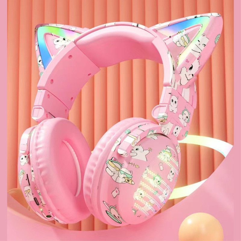 Cat Ears Bluetooth Headset mikrofoni Langattomat kuulokkeet - Sininen