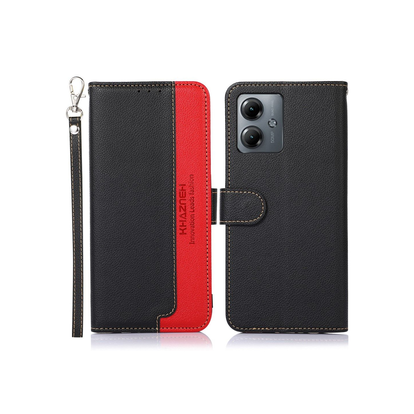 Motorola Moto G14 KHAZNEH Lommebok - deksel - Svart/Rød