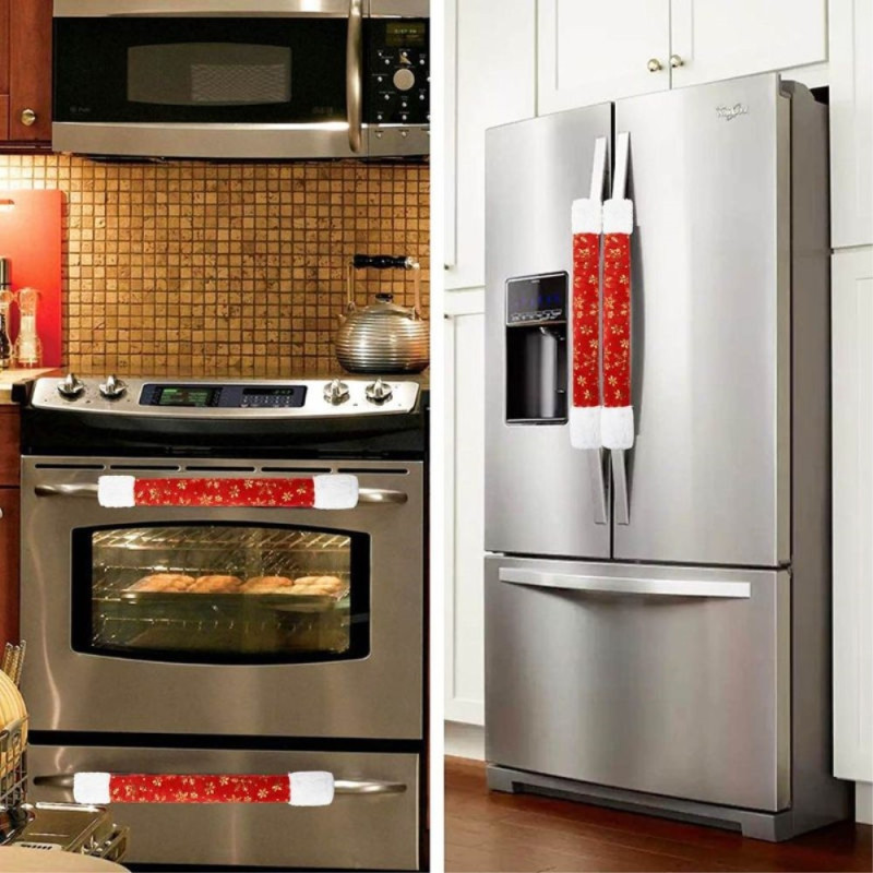 4 - pakke julelinstoff Kjøleskapdørhåndtak Beskyttelsesdeksler Jul