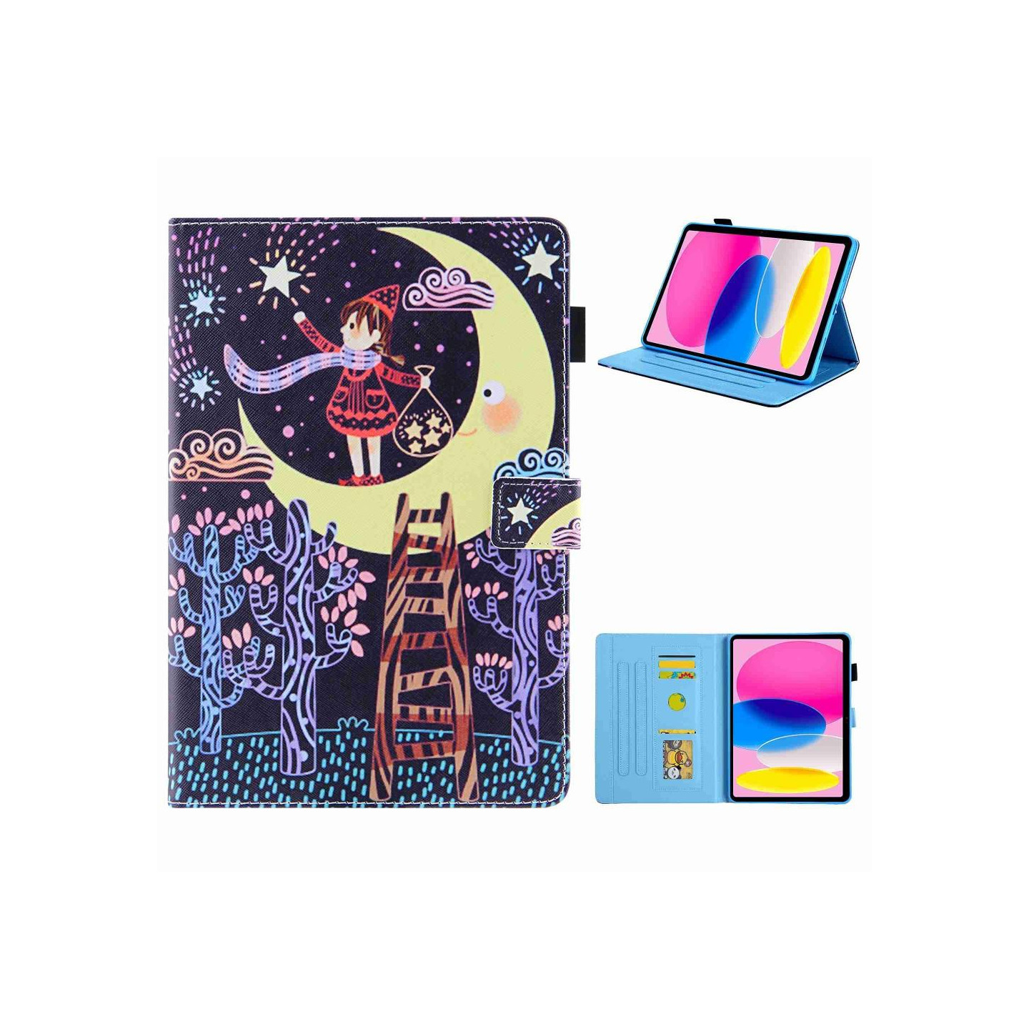 For iPad 10.9 (2022) Tablet Suojakuori Kansi Foldable Stand - Moon