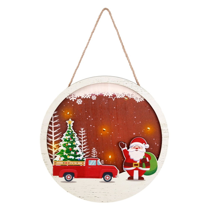 Juleskiltdekorasjonsdør med LED - lys - Julenissen og bil